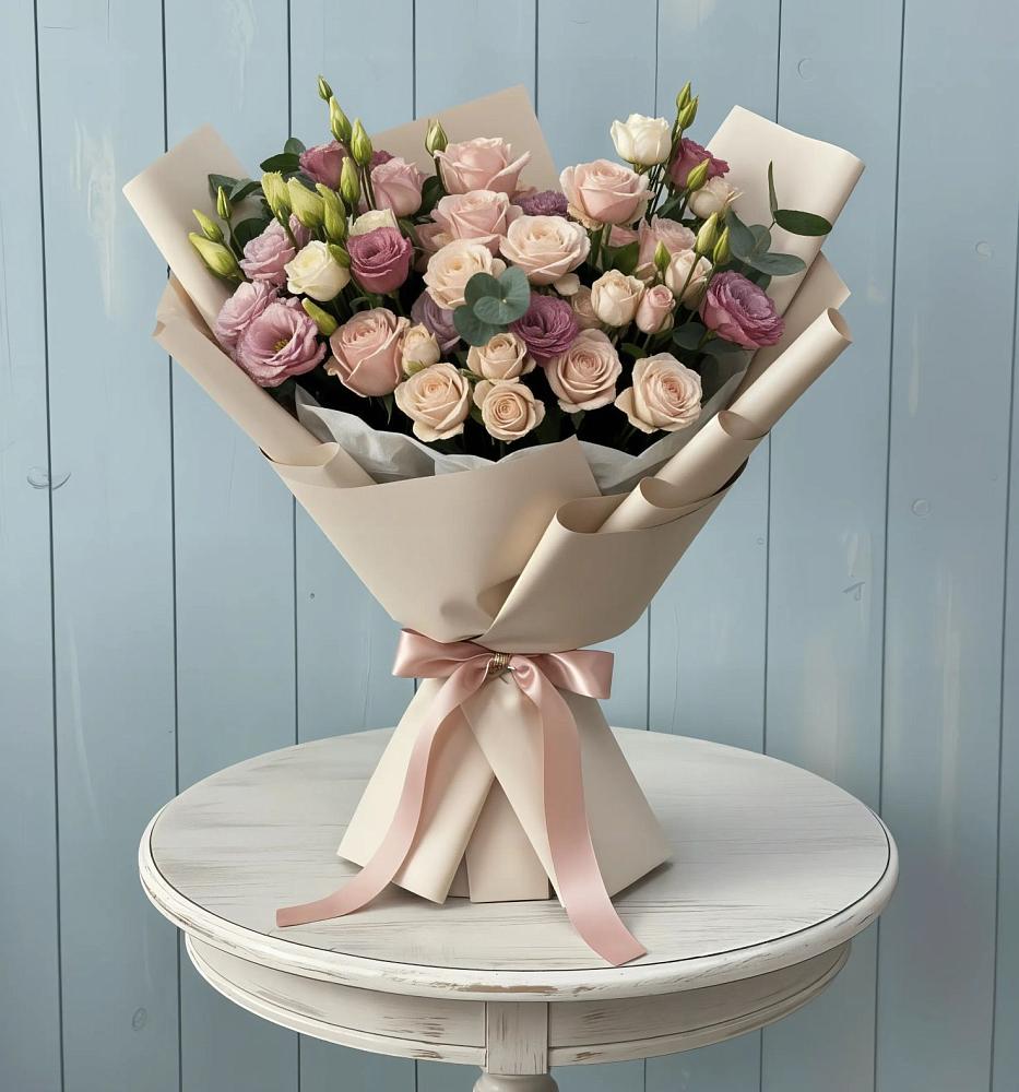 Букет цветов из: Розы и Лизиантусы в Явасе