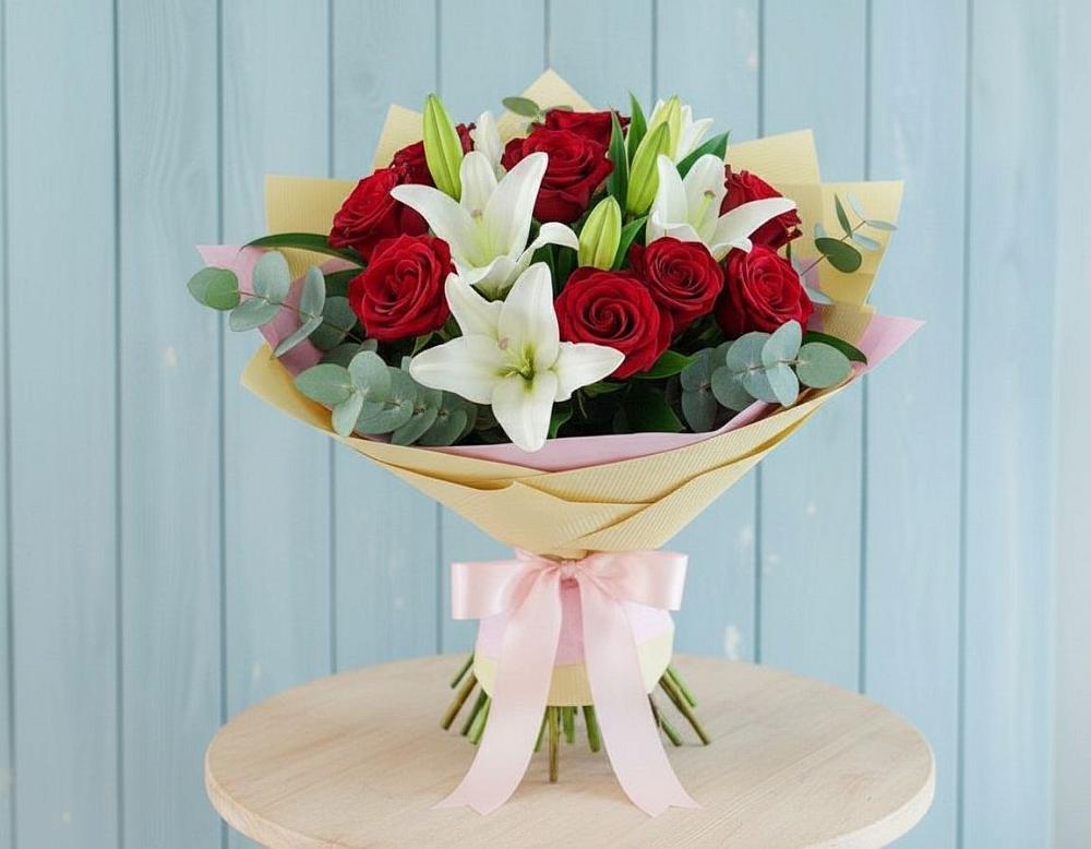 Букет цветов из: Лилии и Розы в Явасе